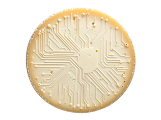 Round cookie with a circuit board design isolated on transparent background