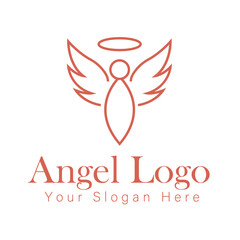 Obraz premium Minimalist Angel Logo with Wings and Halo – Elegant Line Art Branding Template