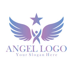 Elegant Angel Wings Logo with Star and Slogan Placeholder – Spiritual and Wellness Branding