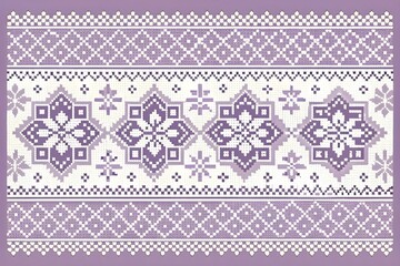 Elegant pixelated floral pattern in lavender and white for modern textile design or branding projects evokes a vintage feel with a contemporary twist