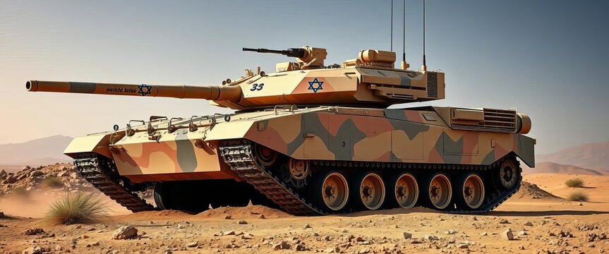 Advanced Israeli main battle tank, desert camouflage,  army vehicle,  army