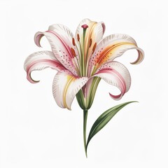 Beautiful watercolor botanical illustration of a colorful spotted lily bloom isolated on white background