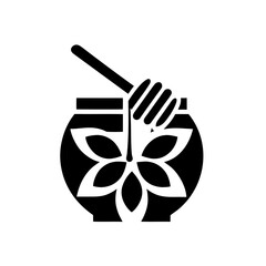 Minimalist icon of a honey jar with a dipper and dripping honey.