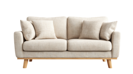 Light beige sofa with wooden legs,  simple design