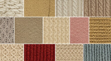 Collage of Various Knitted Fabric Textures and Wool Patterns