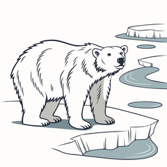 Obraz premium Vector art of a majestic polar bear standing on an ice floe, surrounded by icy waters, symbolizing the beauty and fragility of the arctic environment