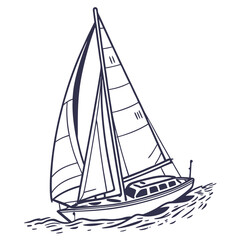 Illustration of a sailboat, showcasing its sleek design, tall mast, and billowing sails, evoking a sense of freedom, adventure, and the thrill of sailing
