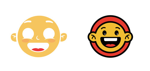 Two cartoon smiling faces, one with blush and the other with a red outline, both cheerful.