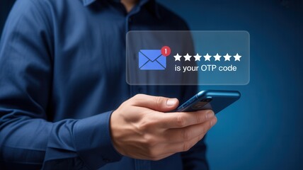 Naklejka premium Man receives one time password notification on phone screen verifying identity for secure online transaction confirmation