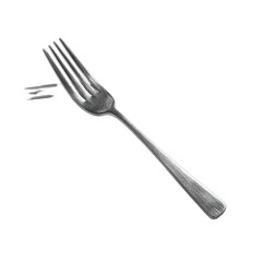 Shiny metal fork tilted right on black