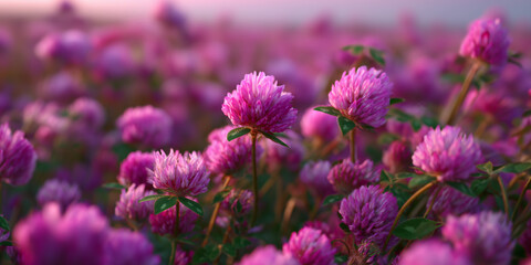 Obraz premium Vibrant purple clover flowers blooming in a lush green field 