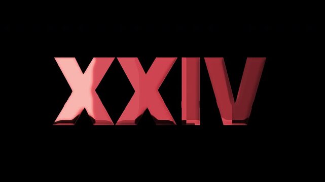 Glitchy roman numeral xxiv transparent background with red elements ideal for digital designs, tech websites, and futuristic projects.