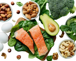 Healthy Food Selection Displayed On Dark Background