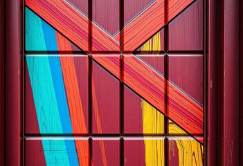 Abstract close-up of a door with painted lines forming geometric patterns, geometry, wood
