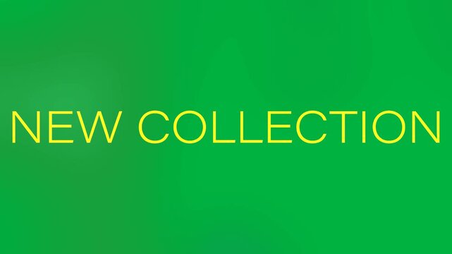 Animation of new collection text in yellow letters with colourful flares, on transparent background