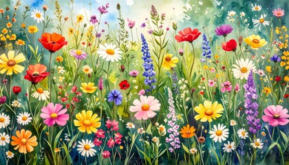 A vibrant meadow of colorful wildflowers