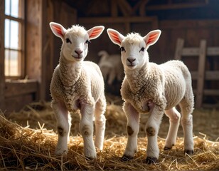 Two lambs in a barn