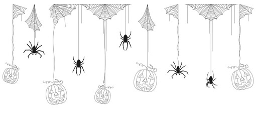Vector design of spider, cobweb and carved pumpkin for halloween day