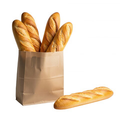 Baguettes in paper bag isolated on a transparent background