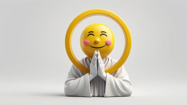 yellow emoji praying isolated on white background