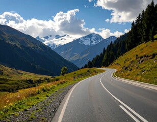 Scenic mountain road winding through valley