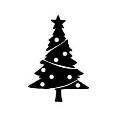 Christmas Tree Silhouette with Star 星付きクリスマスツリーのシルエットイラスト