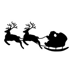 【Seasonal Event Icons】Santa Claus Sleigh Pulled by Reindeer Silhouette サンタクロースとトナカイが引くそりのシルエットイラスト © 汰一 藤澤