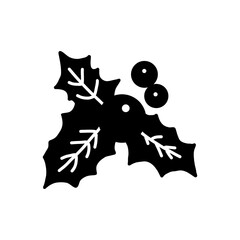 Christmas Holly Silhouette クリスマスの柊の葉と実のシルエットイラスト