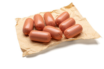 Raw Vienna Sausages on Brown Paper Isolated on White Background