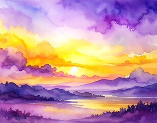Watercolor sunset landscape painting (1)