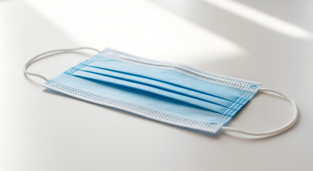 A Blue Disposable Surgical Mask on a White Surface