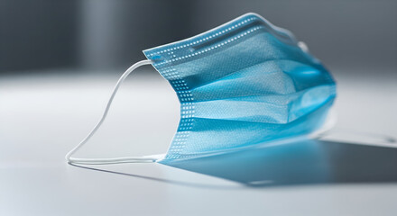 A Blue Disposable Surgical Mask on a White Surface