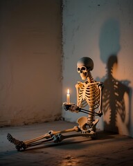 skeleton-candle-dark-room