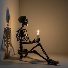 skeleton-candle-dark-room
