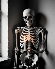 skeleton-candle-dark-room