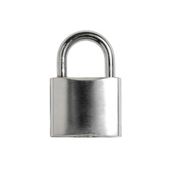 Naklejka premium Silver metal padlock, closed, centered on black background