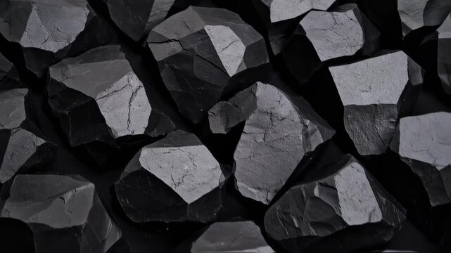 Close-up view of dark, fractured rocks