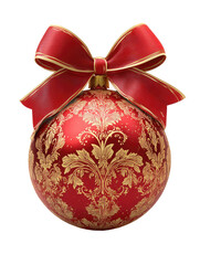 Red Christmas ornament with gold design and bow