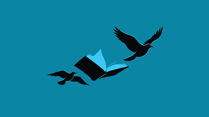 Flat vector open book turning into flying birds