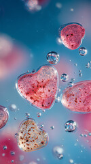 Fototapeta premium Under a magnified droplet, tiny heart-shaped microplastics on plankton stage