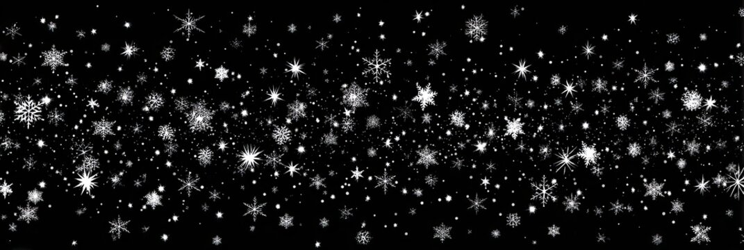 Many light gray snowflakes on black background