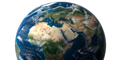 Realistic 3D Planet Earth from Space with Africa, Europe, Middle East
Detailed Globe Render Showing Sahara Desert, Lush Africa, and Blue Oceans