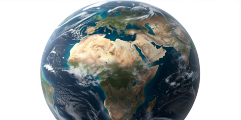 Realistic 3D Planet Earth from Space with Africa, Europe, Middle East
Detailed Globe Render Showing Sahara Desert, Lush Africa, and Blue Oceans