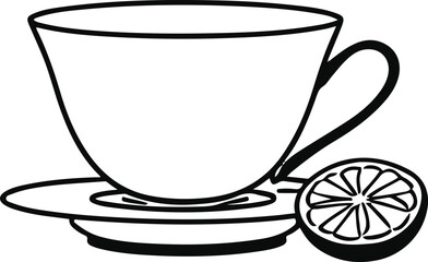 Simple continuous line art of teacup with lemon slice