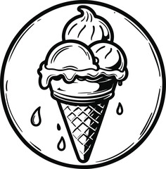 Smooth outline drawing of ice cream cone with two scoops