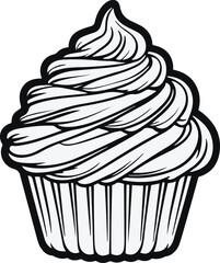 Continuous line outline of cupcake with cream swirl 2