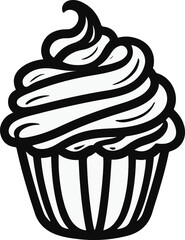 Continuous line outline of cupcake with cream swirl 1