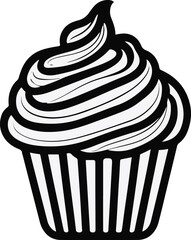 Continuous line outline of cupcake with cream swirl