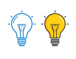 Two lightbulb icons, one blue, one yellow