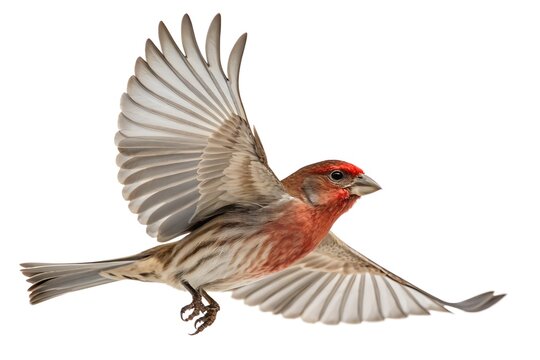House Finch in Flight with Wings Spread Isolated